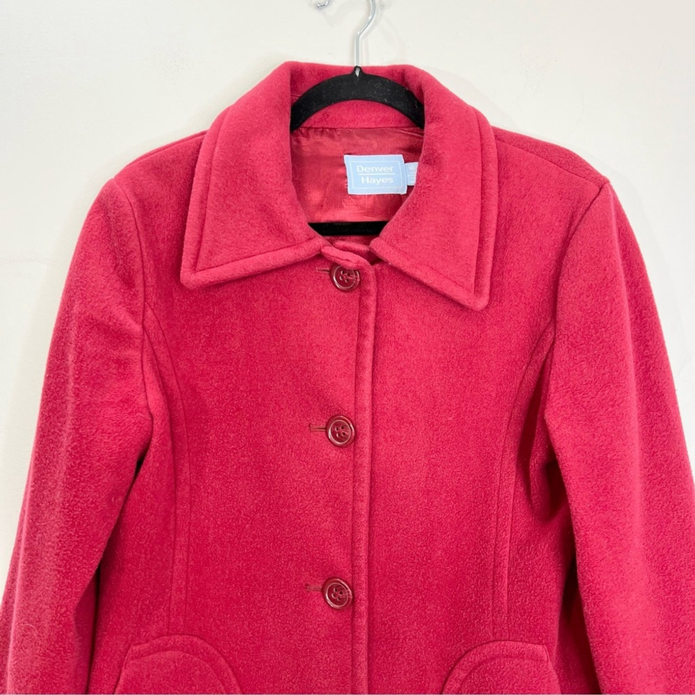 Watermelon pink red tailored cashmere blend pea coat M - Picture 5 of 10